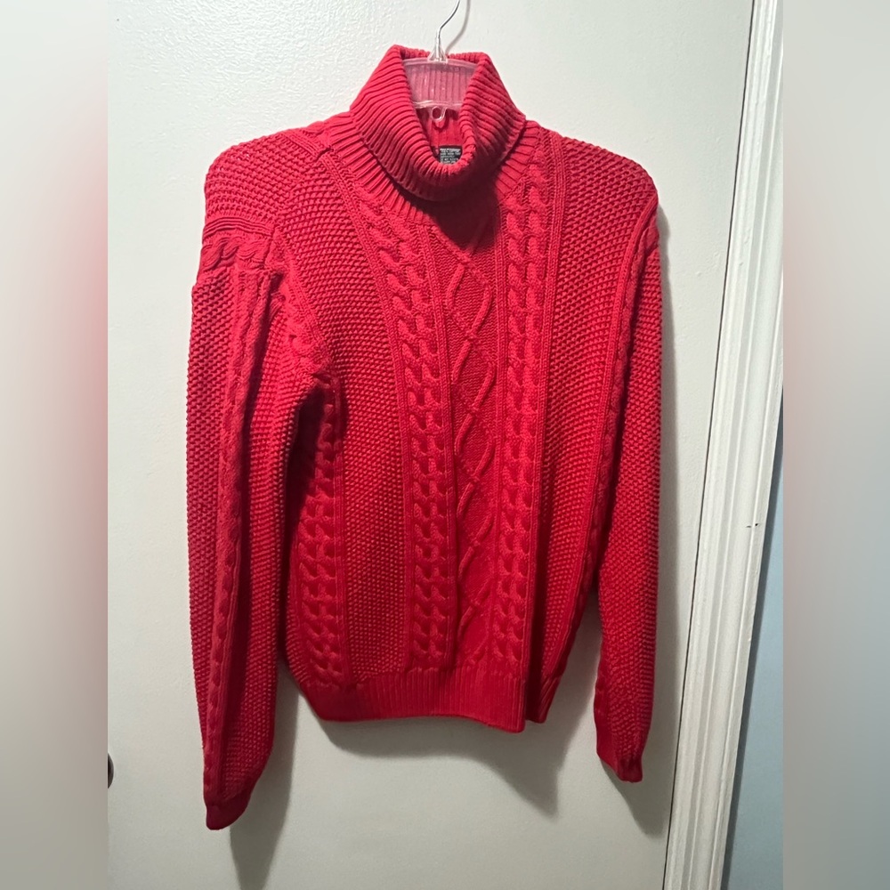 Elegant Vintage Red Cable Knit Turtleneck Sweater
